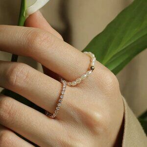 18K Gold Chain Zircon Stacking Ring